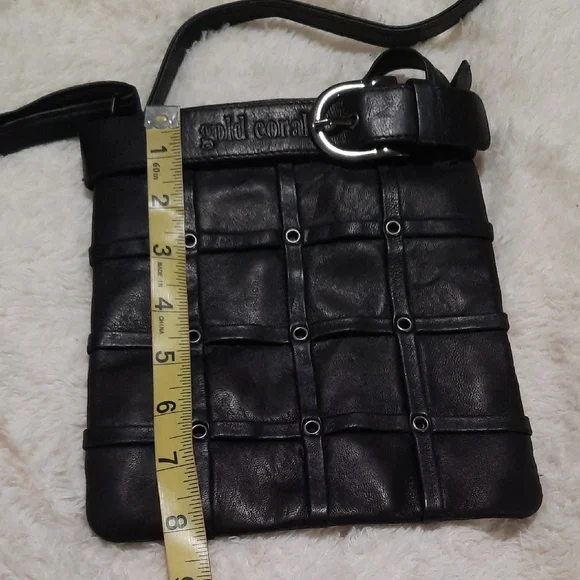 Gold Coral Black Leather Crossbody Bag - Picture 4 of 5